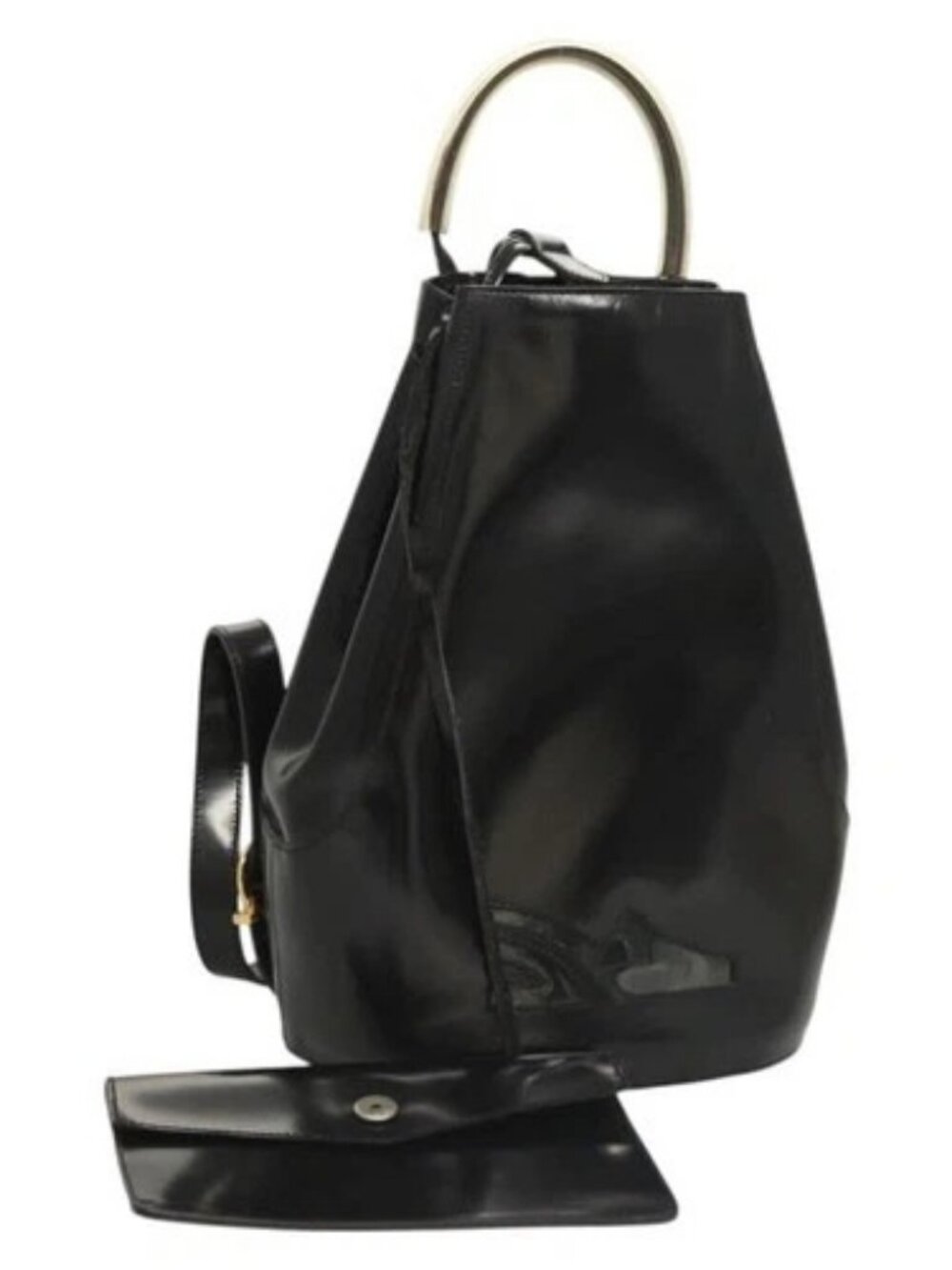 Salvatore Ferragamo Gancini Backpack Enamel Black Gold Auth 125955